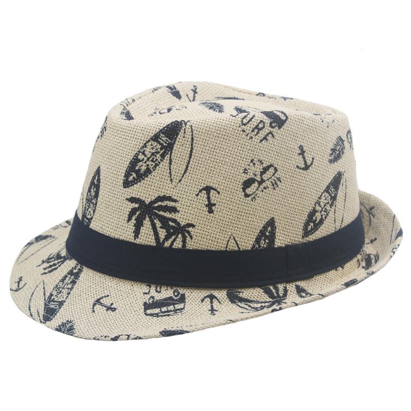 Summer Printed Cartoon Hat British Wind Beach Sun Visor Hat Straw Hat Jazz  Hats for Men