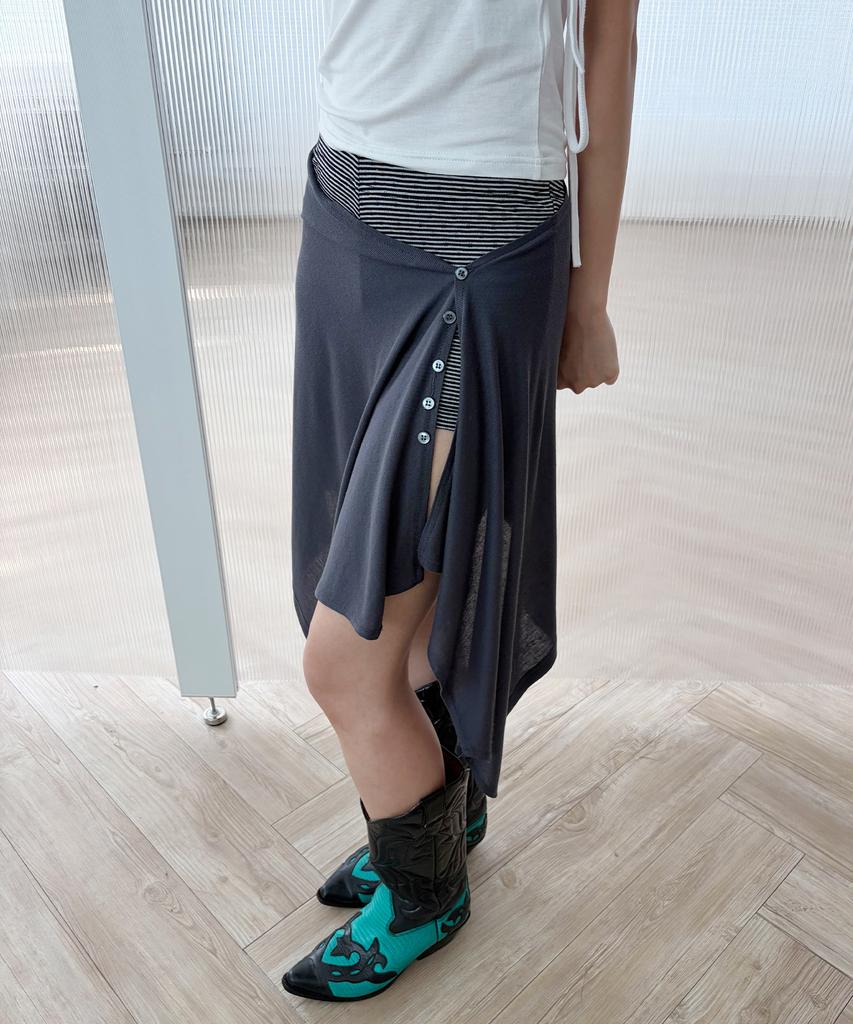 Chix Asymmetrical Button Layered Skirt Charcoal