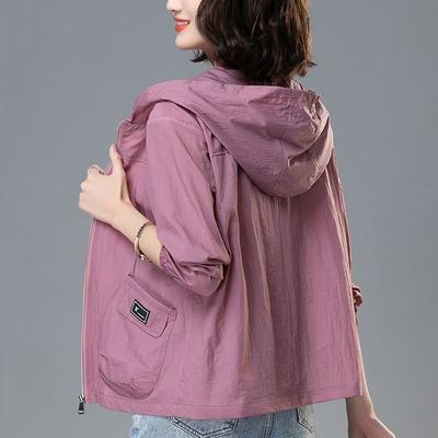Giacca antivento da donna per esterni, taglie forti, con cappuccio, corta, casual