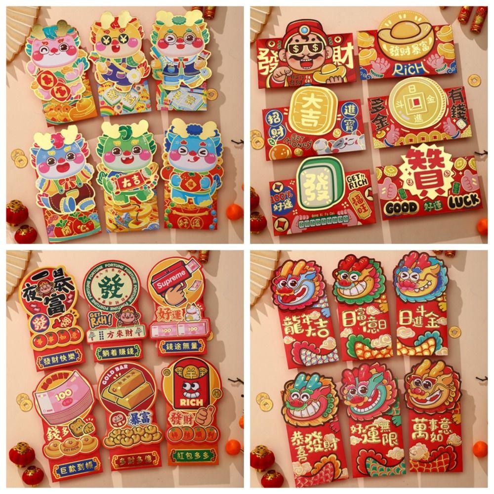 

6pcs/bag Cartoon Chinese New Year Red Envelopes Cute Hong Packet Money Pockets Spring Festival