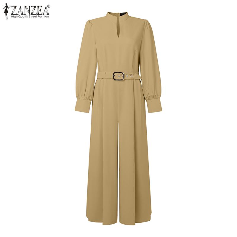 ZANZEA Γυναικείες Καθημερινές Φόρμες με Λαιμόκοψη V, Άνετη Γραμμή, Μακρύ Μανίκι, Φαρδύ Πόδι