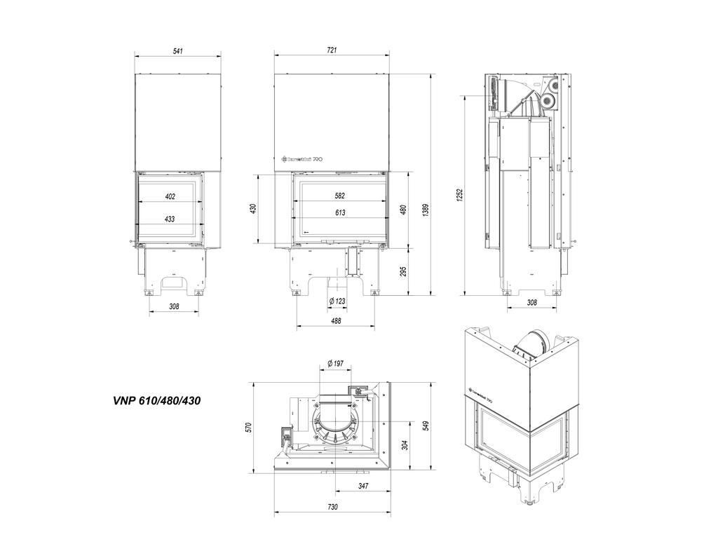 Steel Fireplace KRATKI VNP 610/430 9 kW Ø 200 Lift-up