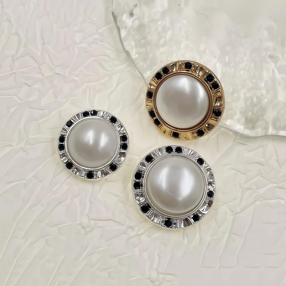 10pcs Elegant Pearl Round Metal Shank Buttons, 16/21mm Gold Silver Sewing Buttons for Blouse Dress Coat, Clothing Decor Buttons