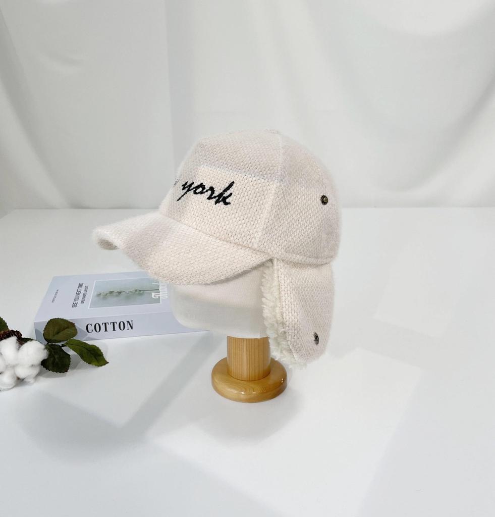 Unisex Basic Daily New York Wool Earflap Ball Cap