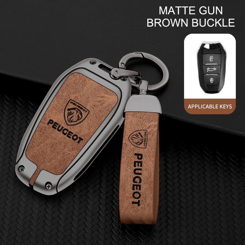 

2026 Hot Car Sticker Car Zinc Alloy Leather Smart Key Case Shell Cover Protector Fob for Peugeot 308 408 508 2008 3008 4008 5008