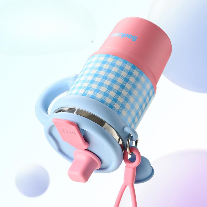 New Small Ice Bula Cup Fashion Plaid Stainless Thermos Cup Girls Stylish Straw Cup Big Cap Double Drink Cup Mug Durable
