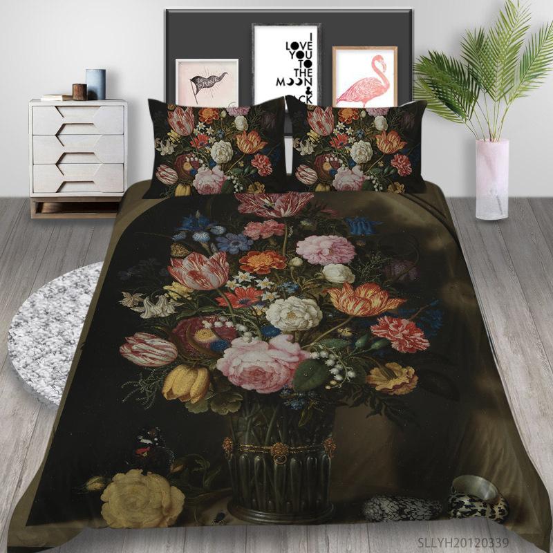 Creative Oil Painting Series Digital Printing Quilt Cover Pillowcase Two or Three-piece Set Polyester Source Factory
