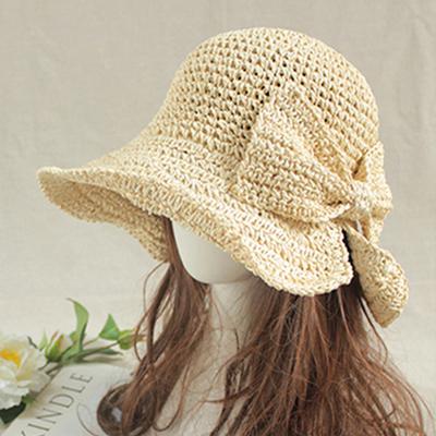 Bow Sun Hat Wide Brim Floppy Summer Hats For Women Beach Panama Straw Dome Bucket Hat Shade Hat