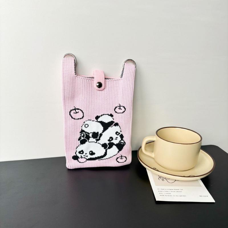 Panda Mobile Phone Bag Cute Knitted Bag High Sense Personality Versatile Dopamine Shoulder Messenger Bag Dopamine Wind