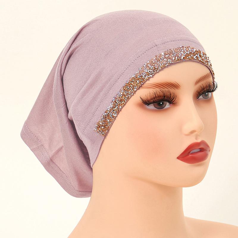 Modal Cotton Diamonds Undercap Stretchy Hijab Plain Soft Bonnet Muslim Women Elastic Inner Hijab Turban Islam Underscarf