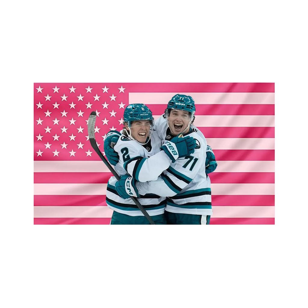 San Jose Sharks Macklin Celebrini Pink Usa Flag Tapestry, Hockey Wall Hanging Decor, Fan Gift, Flat Print