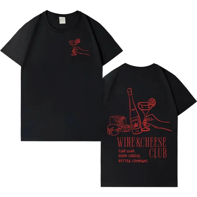 Wine  Cheese Club Graphic Y2K Aesthetic Crewneck TShirt  Summer  Spring Short Sleeve Printed Tee Summer Streetwear S