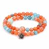 Rockyu Allure Bracelet for Women, Pink Orange, Natural Rhodochrosite, A Glossy Prayer Bead Bracelet for Wishes, Gift (Blue Chalcedony X Ebony)