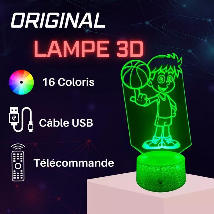 Lampe de Chevet 3D LED Basketteur Enfant Basket-ball, Veilleuse Changement de Couleurs, Lampe Tactile Cadeau Noël Anniversaire