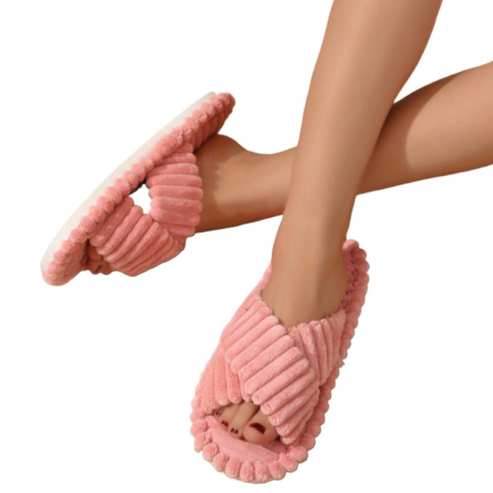 Women's Home Slippers Winter Plush Cross Strapped Cotton Slippers Women's Home Skin Friendly Plush Slippers Women Flat Bottom