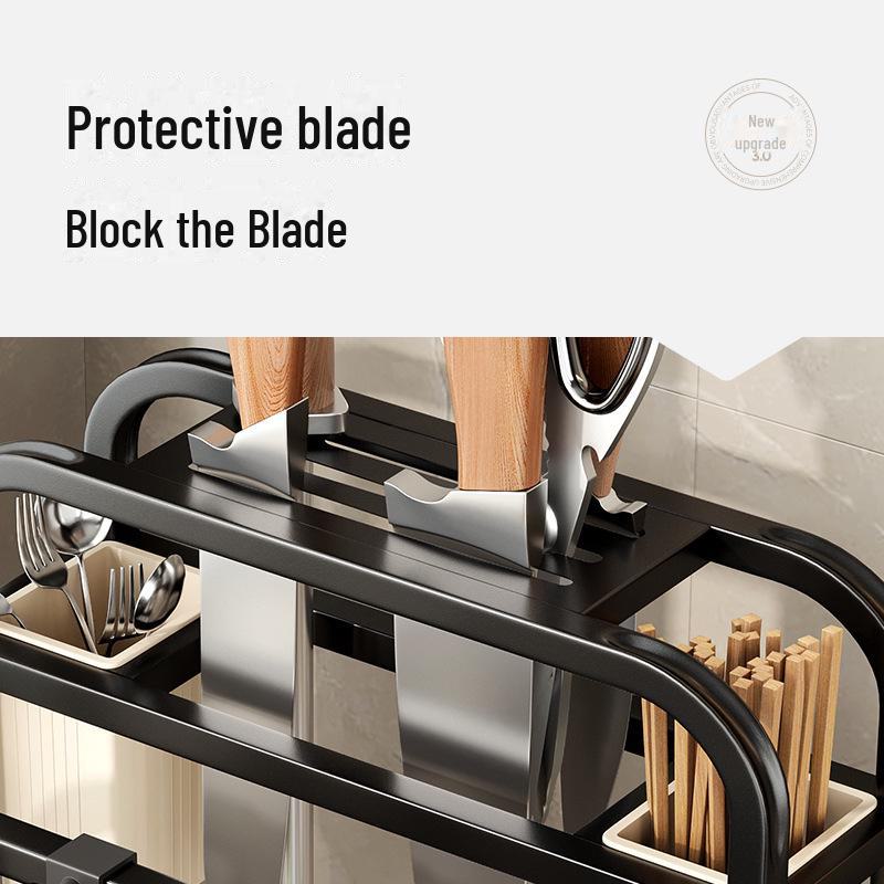 201 Nerezový kuchyňský nůž a stojan na krájecí prkénko s držákem pokliček a organizérem na náčiní