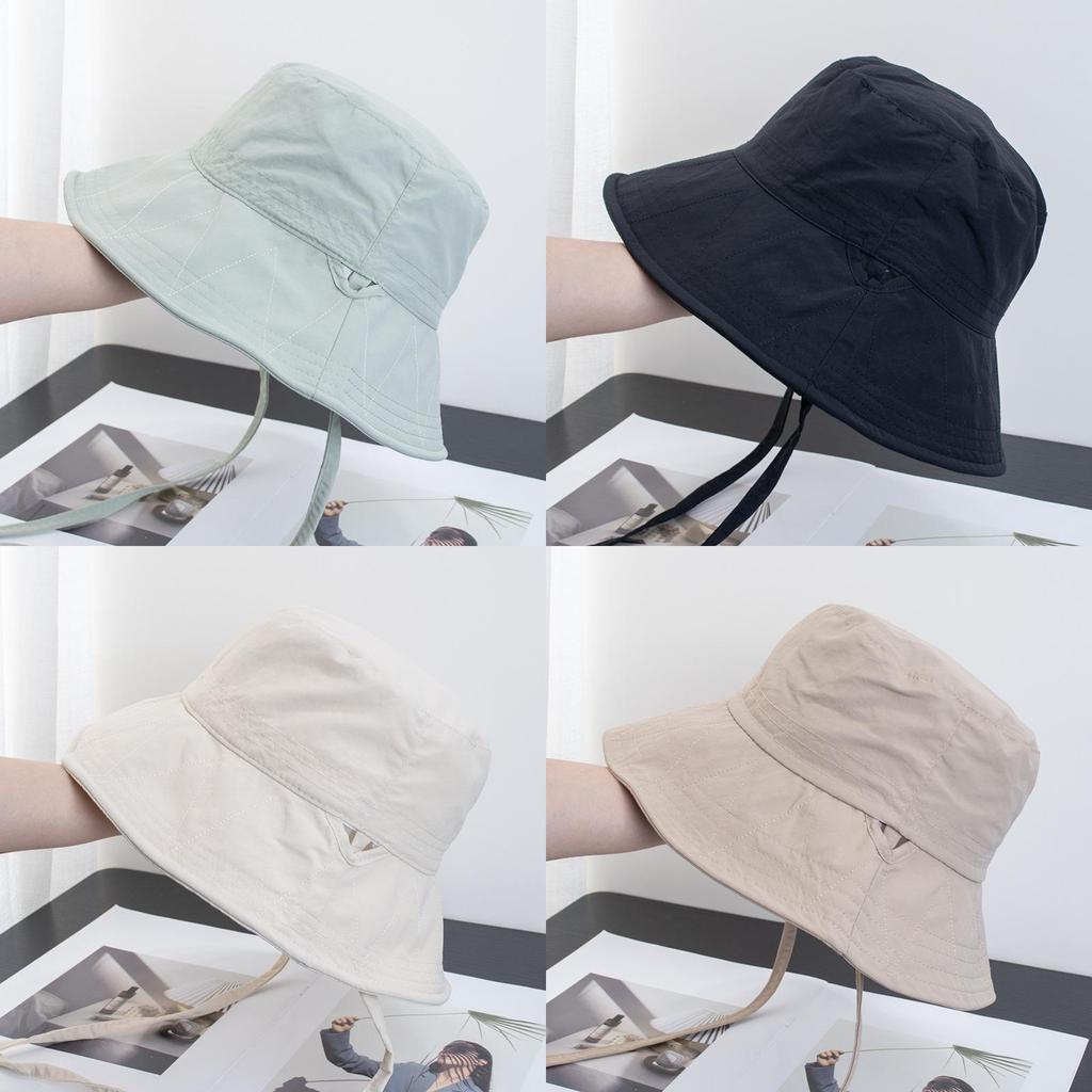 Summer Mesh Drawstring Fisherman Hat With Sun Protection For Women