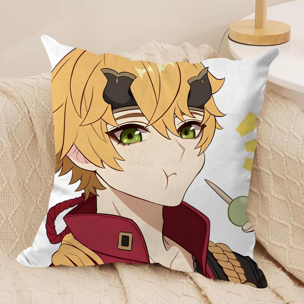 Thoma Genshin Impact Cute Cushion Cover Silky Short Plush Invisible Zipper Dustproof Sofa Pillow Case For Home Decor