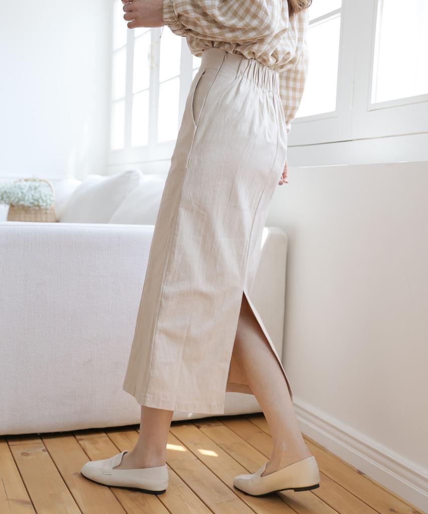 Jikeulib Back Elastic Cut Line Back Slit Spandex H-Line Long Skirt