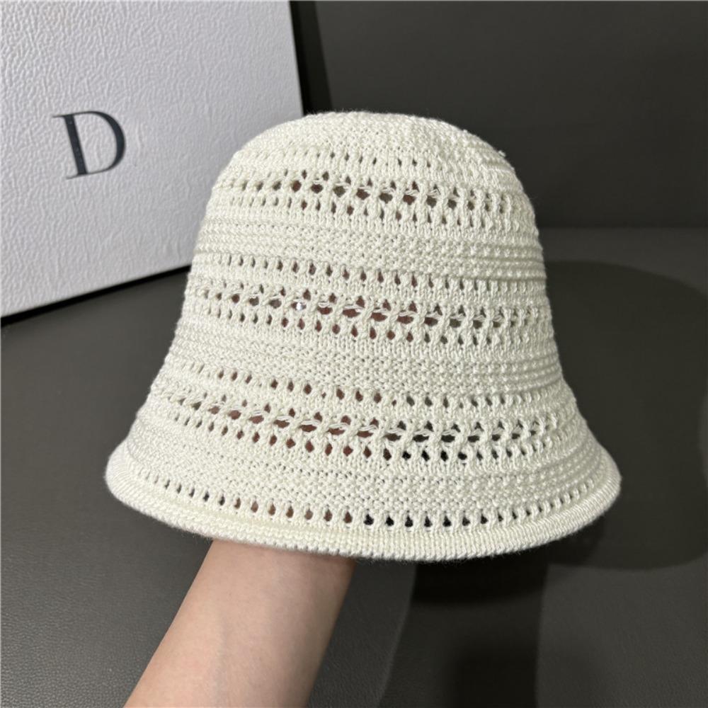Knitted Sun Hat Wide Brim Hollow Beach Cap Casual Fisherman Hat
