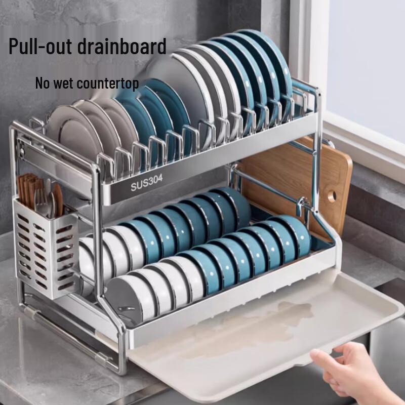 Modern 2-Tier 304 Stainless Steel Dish Drying Rack