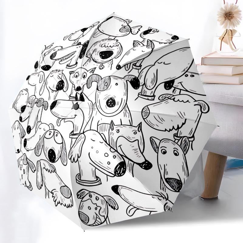 1pc Doodle Dogs Open/Close Folding Umbrella, All- Portable Umbrella for & Men, Stylish Accessory (Holiday Gift) 8-Rib yy251213200