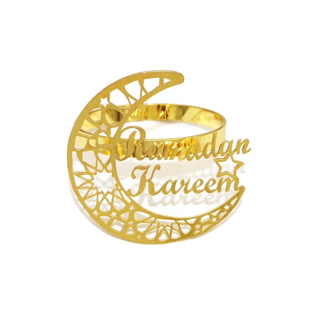 1Pcs Ramadan Napkin Rings Gold Ramadan Napkin Rings Hollow Moon and Star Napkin Holder Party Wedding Table Decor Napkins