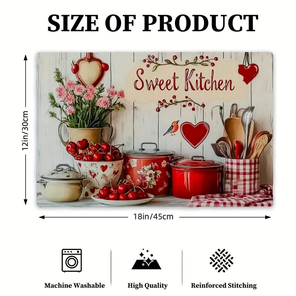 4pcs Rectangular Placemats- Thin- Early Summer Sweet Kitchen Element Placemats, Vibrant, Heat-Resistant and Easy to Clean, 12x18 Inches