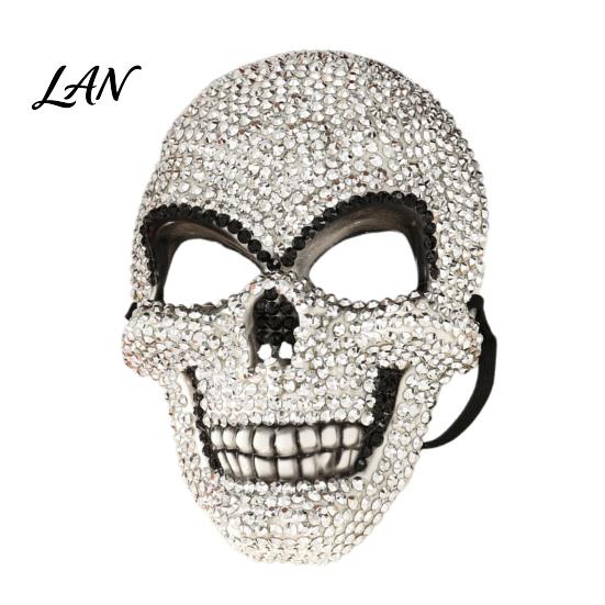 Bling Rhinestone Skull Mask Sparkling Rhinestones Halloween Mask, 3D Comfortable Full Face Eye-catching for Adult Cosplay Parties & Haunted