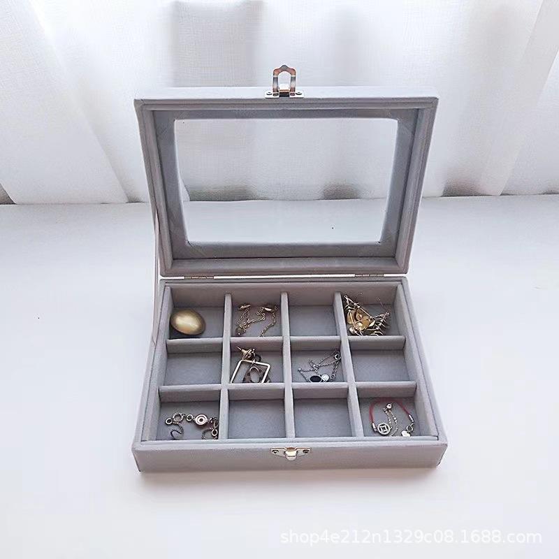 

New Jewelry Storage Box with Transparent Flip Cover Ring Earring Necklace Bracelet Jewelry Display Case Velvet Jewelry Show Prop 20x15x5cm серый