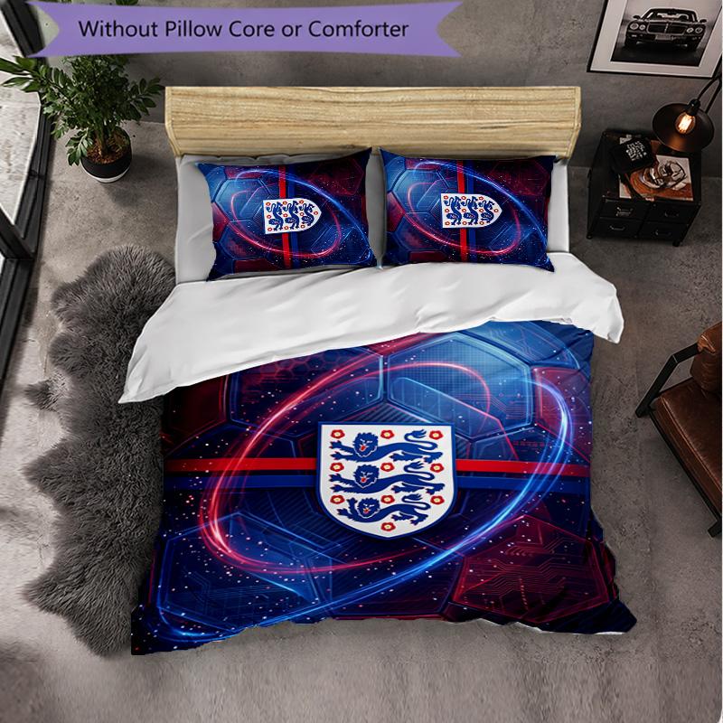 England Football Pattern 3 Pieces Bedding Set Soft Microfiber Duvet Cover with Pillow Cases for Bedroom