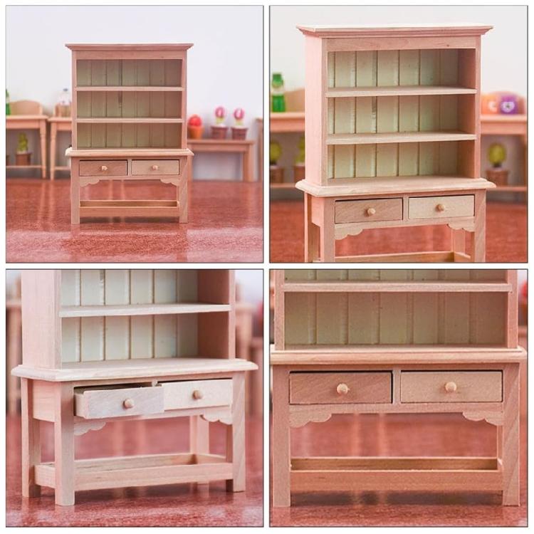 Realistic Bookcase 1/12 Doll House Furniture Unpainted Storage Shelf Model For Kids Pretend Play Scene Display Decoration