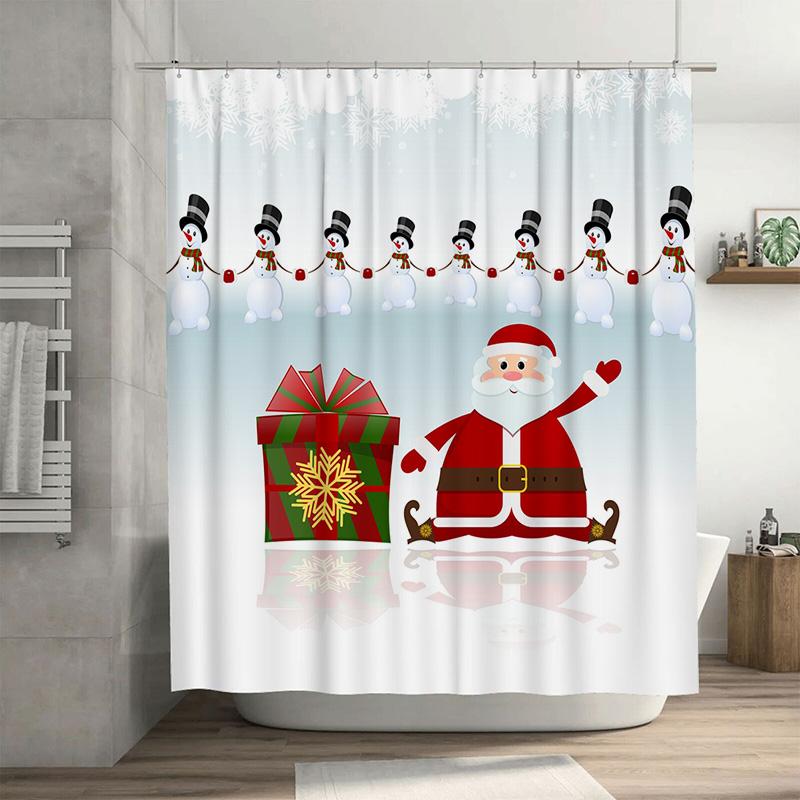 TU Christmas Shower Curtain Festive Holiday Bathroom Decor Santa Claus Reindeer Snowflakes Winter Themed Waterproof Fabric Backd