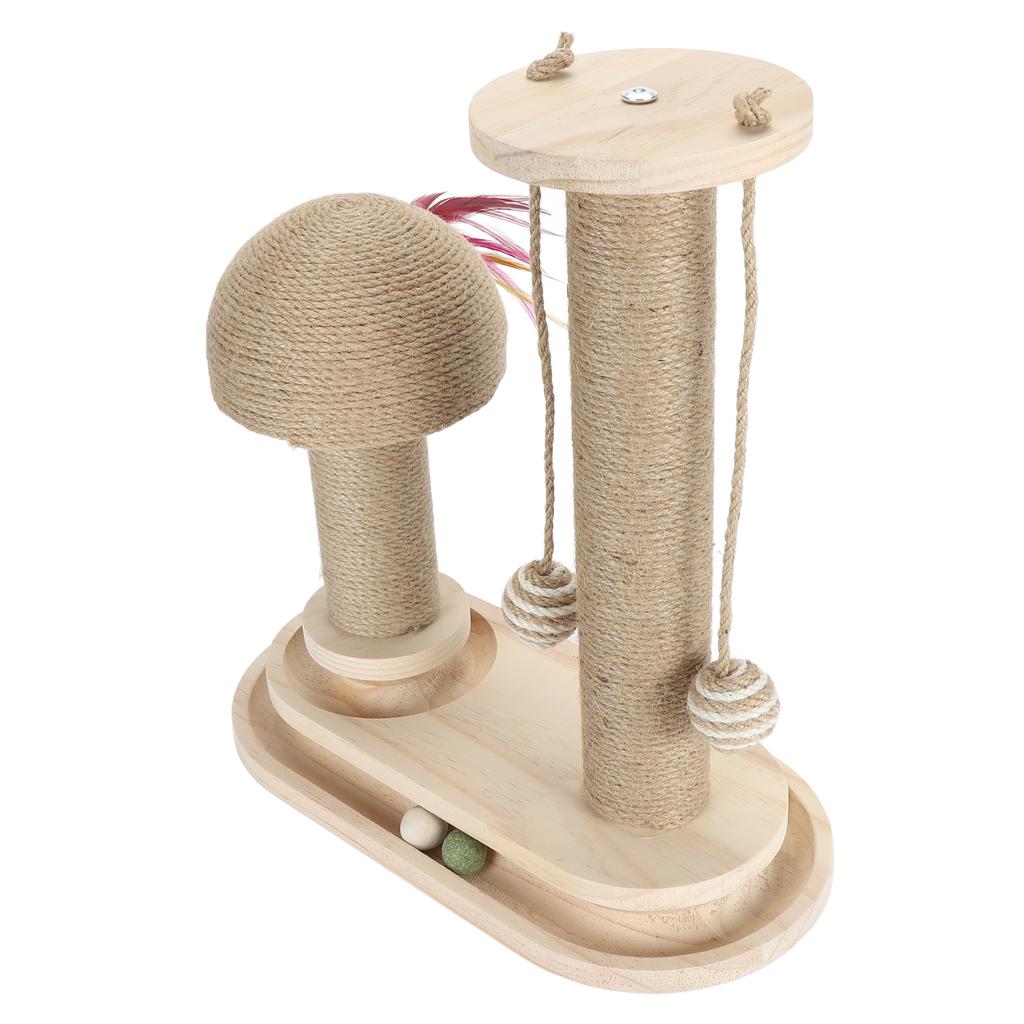Cat Scratching Post 2 Layer Ball Track Interactive Tall Kitten Scratcher with Teasing Wand for Indoor Cats Oval
