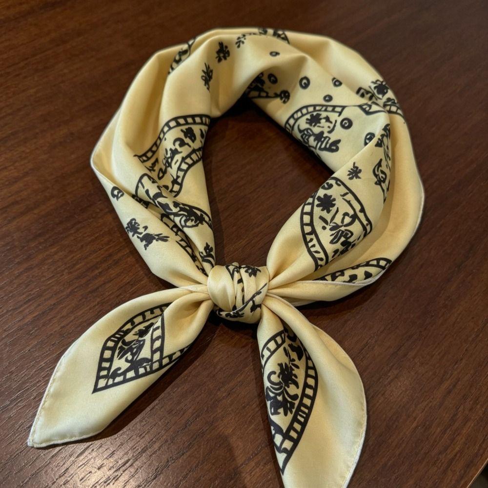 Y2K Small Square Scarf Geometric Shape Leopard Print Silk Scarf Elegant Satin Hijab Beach
