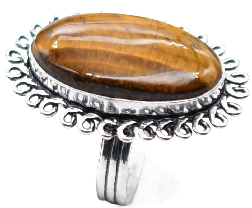Tiger Eye Natural Gemstone Ethnic Antique Design Ring US Size-5.25 A296