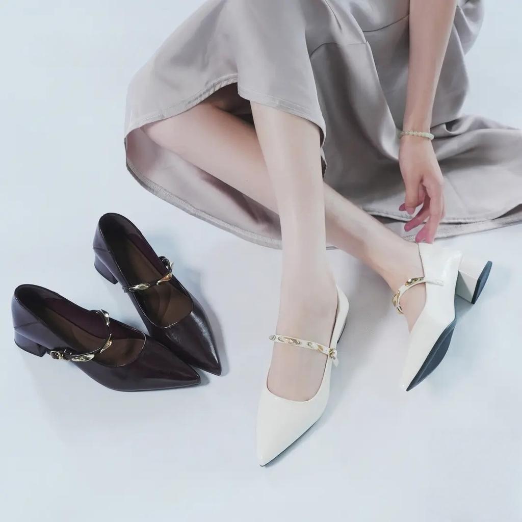 Pointed Single Shoes Women's 2025 Autumn New Mid-heel Thick Heel Shoes French Retro Fashion Versatile Mary Jane Small Leather Shoes