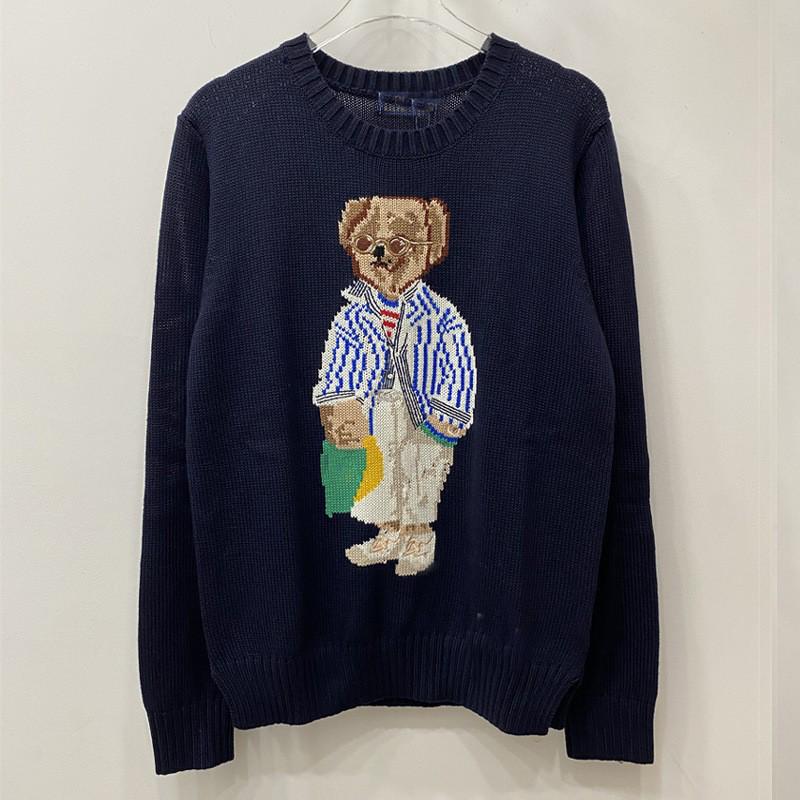 Damen Jacquard Wollmischpullover mit gesticktem Cartoon-Bär-Design