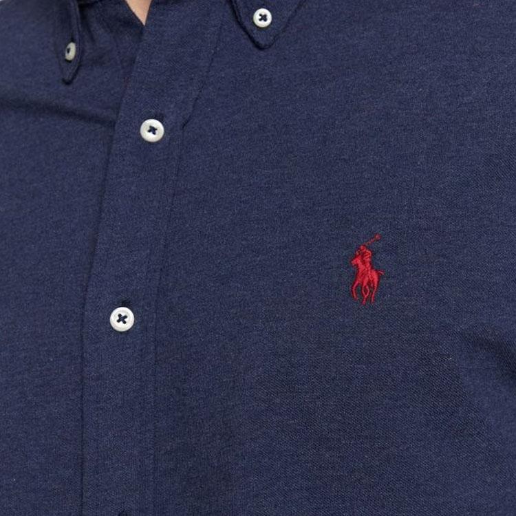 Cămașă Polo Ralph Lauren Culoare Solidă Guler Polo Brodat cu Cal Single-Breasted Mânecă Lungă Cămăși Bărbați Albastru 710654408-081