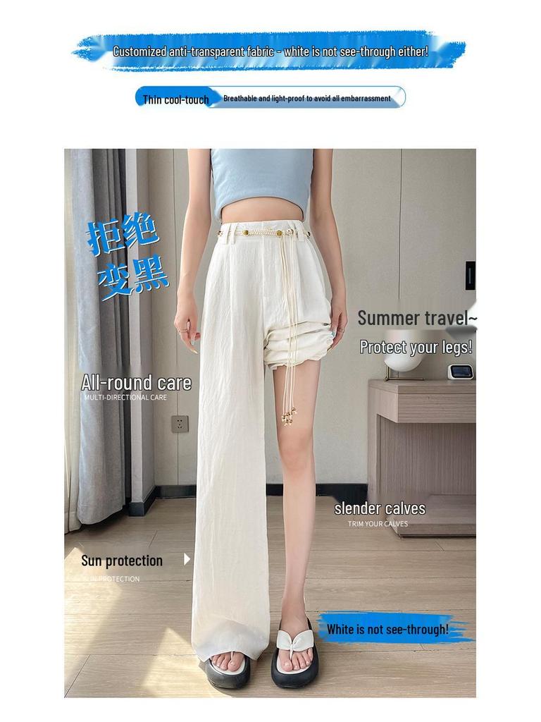 Summer 2026 Ice Silk Cotton-Linen Wide-Leg Sun Protection Pants - Women's Casual Thin Yamamoto Style