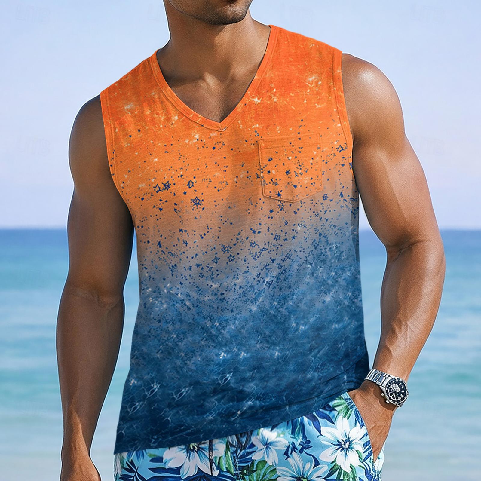 

Mens Sleeveless V Neck Tank Top with Tree and Star Print Relaxed Fit Lightweight Casual Beachwear Shirt XL шафрановий