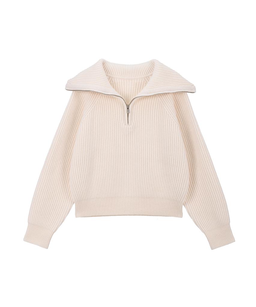 RENEJ Wool Wide Ribbed Half Zip-Up