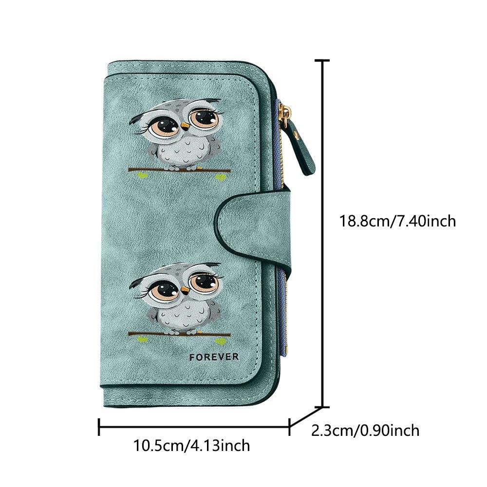 Cute Big Eyed Owl Cartoon Print Long Wallet Multifunctional Portable Coin Purse With Clasp Large Capacity Clutch Bag Suitable For Daily Commuting