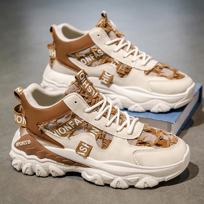 Men's shoes autumn outdoor wear-resistant thick-soled high-top sports shoes youth casual versatile high-value dad shoes