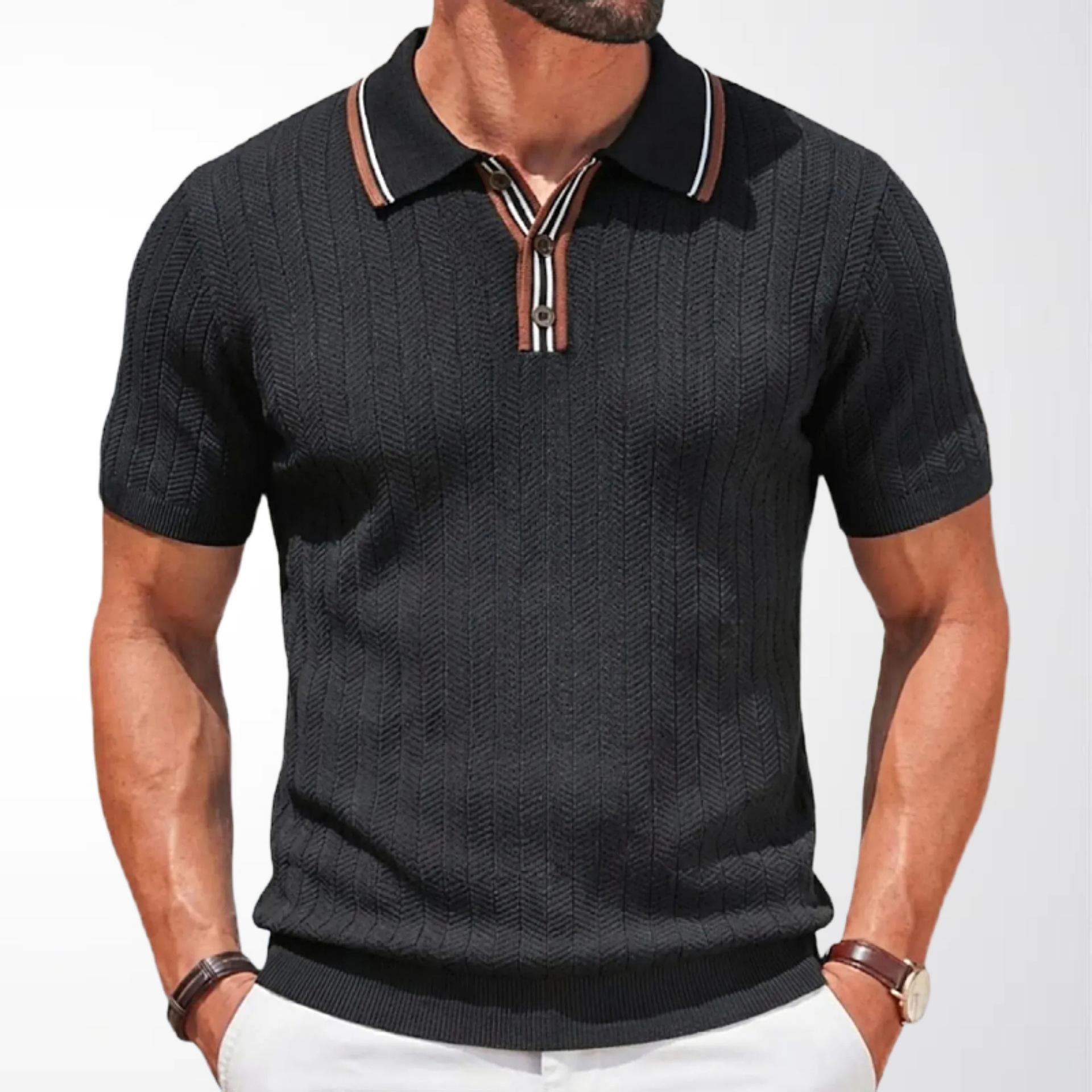 

Men s Knit Polo Shirts Short Sleeve Ribbed Knitted Shirt Summer Lightweight Casual Golf Shirts Knitted Polo Shirts Textured Pullover T Shirts for Men 3XL чорний