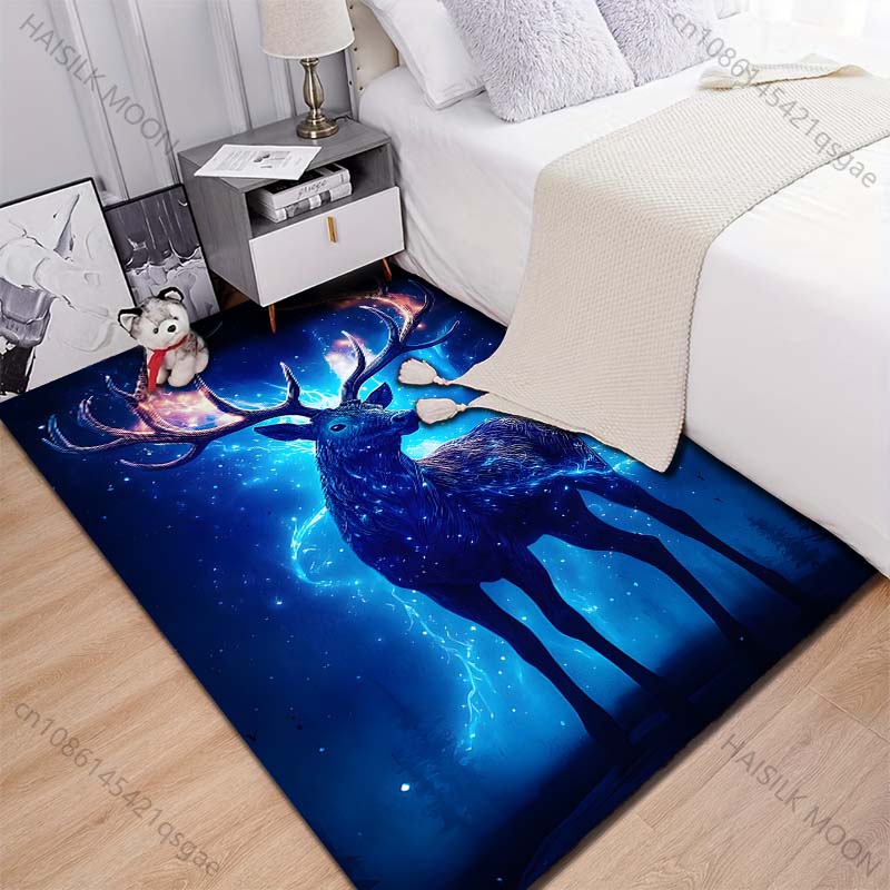 New product Glowing blue deer at night Carpet for Living Room Bedroom Bedside Floor Mat Cloakroom Children Playing Mat Area Rug