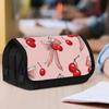 1pc Double Layer Flip Pencil Case - Pink Cherry Bows, Large Capacity, Portable Polyester Pen Storage Bag with Zipper Closure, Ideal for School & Offic