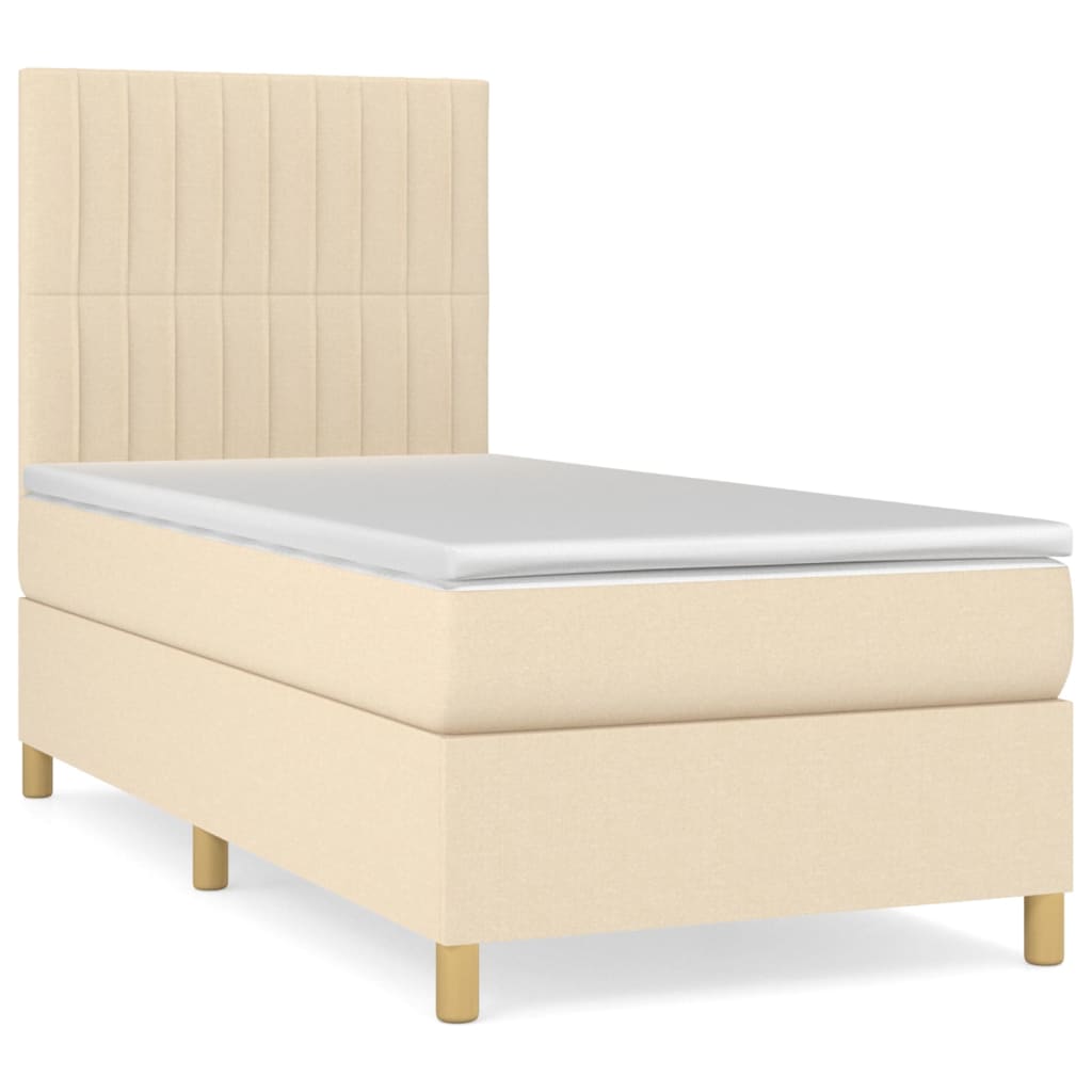 Box Spring Bed with Mattress Cream 90 x 200 cm Fabric