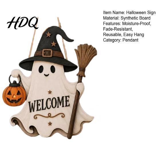 Spooky Halloween Decoration Wooden Hanging Door Sign Cute Ghost Welcome Ornament