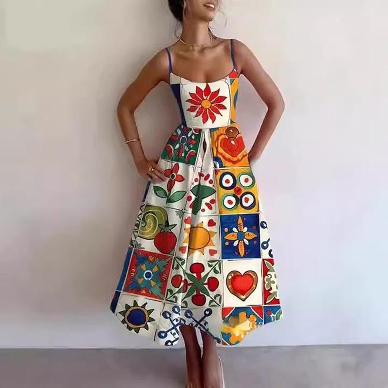 Women's Clothing, New Spring Models In Europe and the United States, Gentle Wind Solid Color Waist Pendulum Thin Suspender Dress